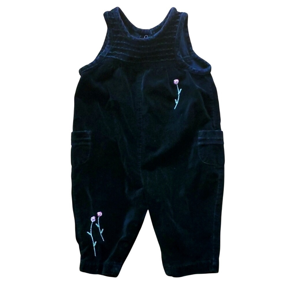 Gymboree Girl Black Velvet Embroidered Floral Jumper Pants One Piece Size 6-12M